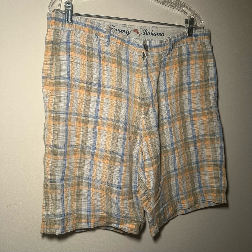 Tommy Bahama Linen Blend Summer Plaid Shorts Men’s 34 Casual Everyday Flat Front - Picture 4 of 14